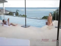 neat threesome by the pool