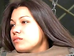 Chubby slave girl with big tits in extreme BDSM bondage