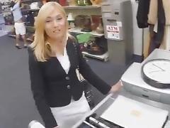 Sexually harassed milf got fired and goes to a pawn shop to sell some stuff