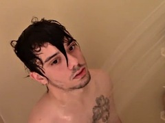 Cock stroking session for straight jock in the shower who loves it