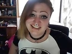 Nosering shemale bitch talks to the camera and looks cute