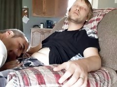 Sucking off straight young blond while his girlfriend is in the other room