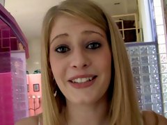 Cute-looking doll with brown hairs Allie James likes hardcore sex