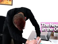 GIRLSRIMMING - Wicked rimjob in the office with busty blonde